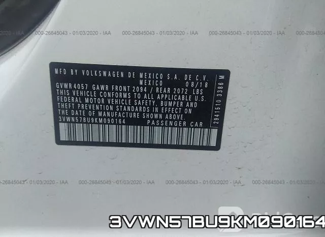 3VWN57BU9KM090164 фото 4