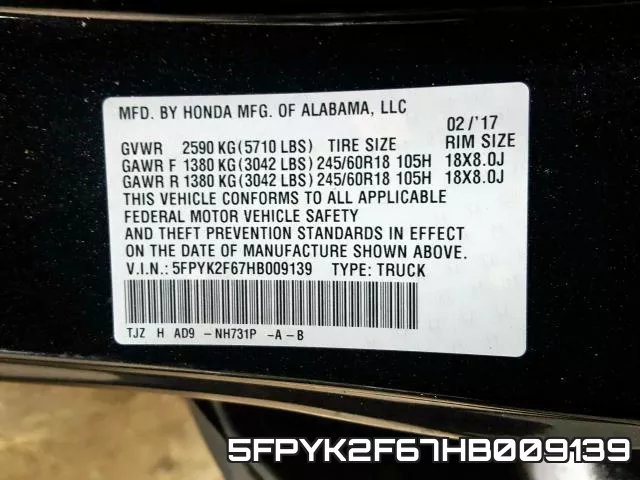5FPYK2F67HB009139 фото 2