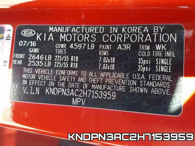 KNDPN3AC2H7153959 фото 2