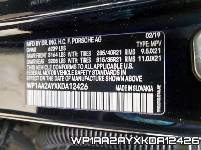 WP1AA2AYXKDA12426 фото 2