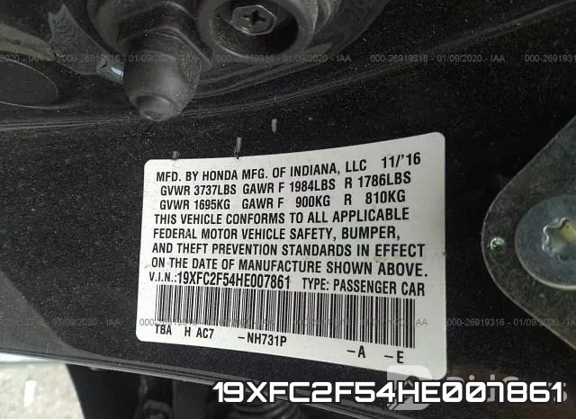 19XFC2F54HE007861 фото 8