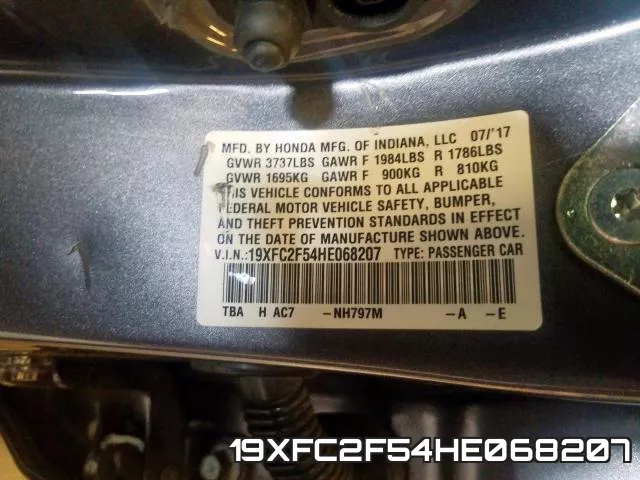 19XFC2F54HE068207 фото 2