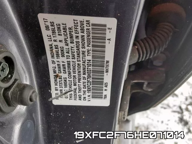 19XFC2F76HE071014 фото 2