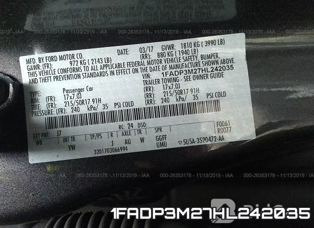 1FADP3M27HL242035 фото 7
