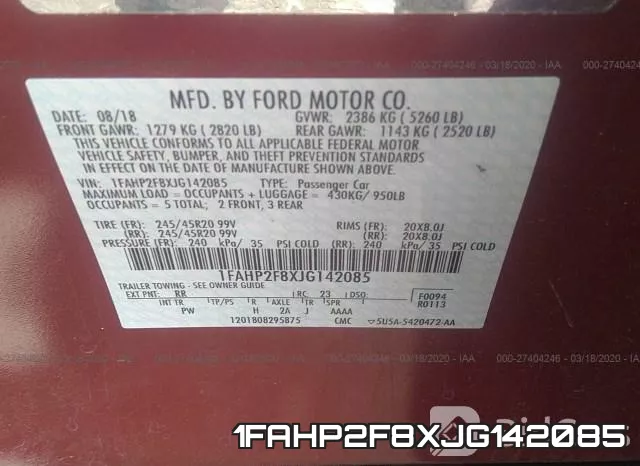 1FAHP2F8XJG142085 фото 8