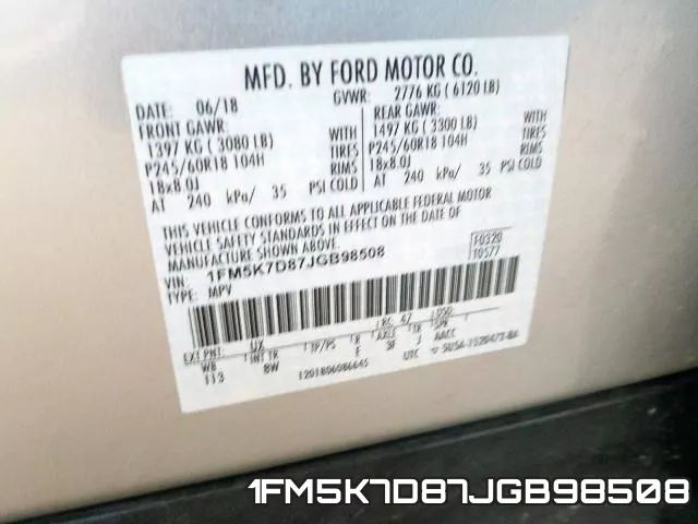 1FM5K7D87JGB98508 фото 2
