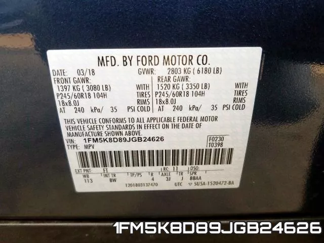 1FM5K8D89JGB24626 фото 2