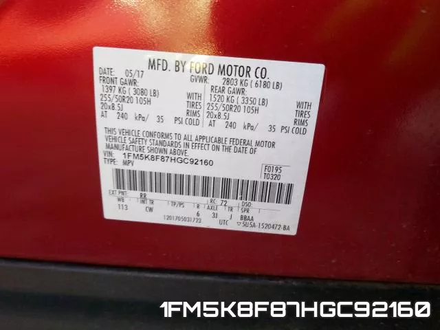 1FM5K8F87HGC92160 фото 2