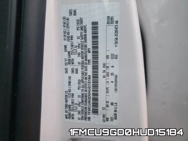 1FMCU9GD0HUD15184 фото 2