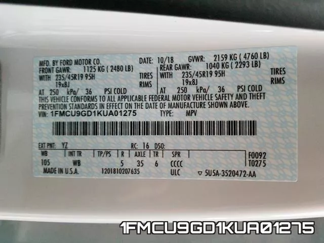 1FMCU9GD1KUA01275 фото 2