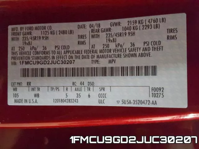 1FMCU9GD2JUC30207 фото 2
