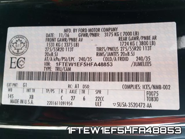 1FTEW1EF5HFA48853 фото 2