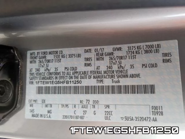 1FTEW1EG5HFB11250 фото 2
