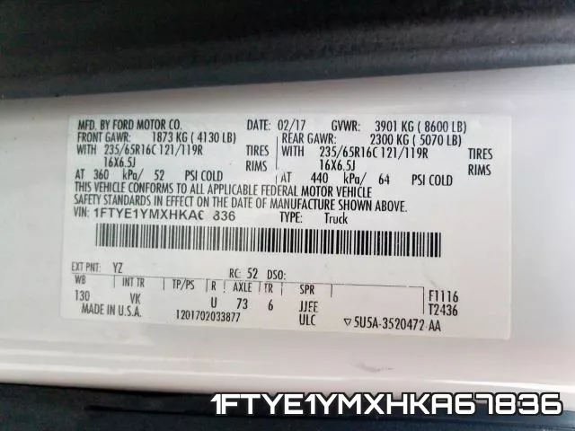 1FTYE1YMXHKA67836 фото 2
