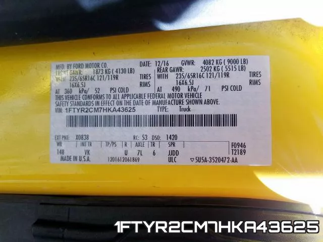 1FTYR2CM7HKA43625 фото 2