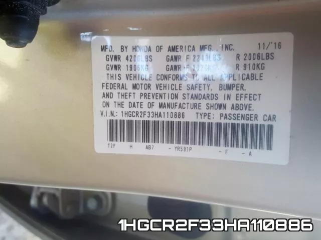 1HGCR2F33HA110886 фото 2