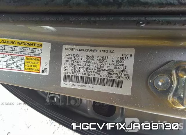1HGCV1F1XJA138730 фото 8