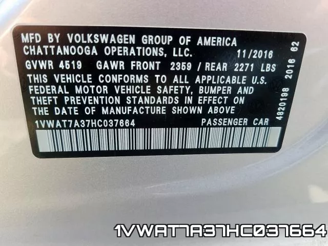 1VWAT7A37HC037664 фото 2
