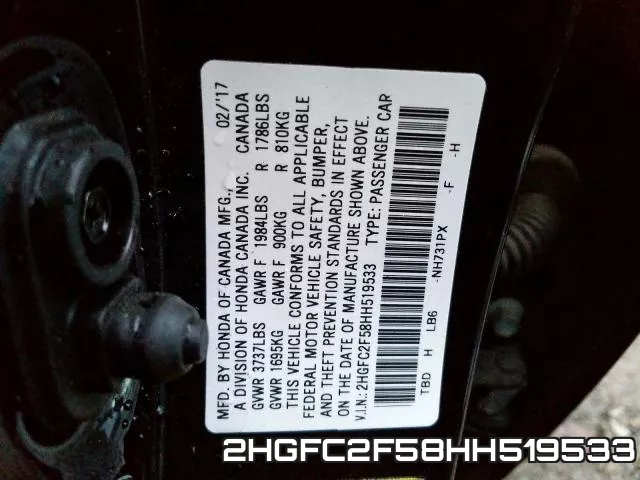 2HGFC2F58HH519533 фото 2