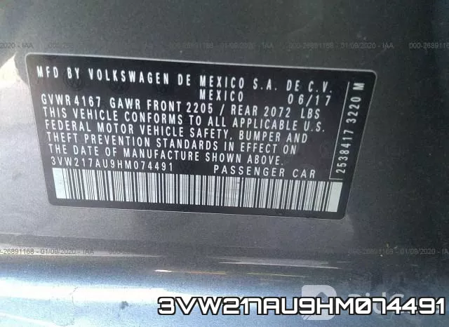 3VW217AU9HM074491 фото 8