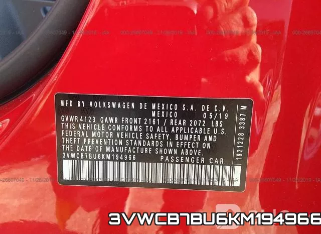 3VWCB7BU6KM194966 фото 6