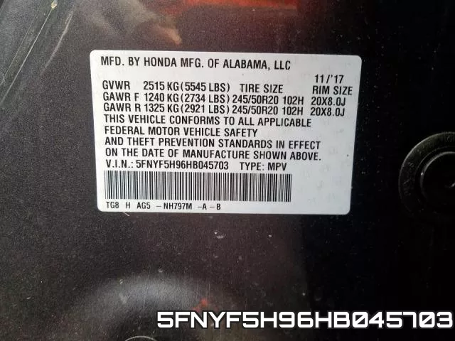 5FNYF5H96HB045703 фото 2