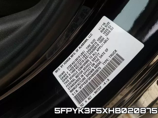 5FPYK3F5XHB020875 фото 2