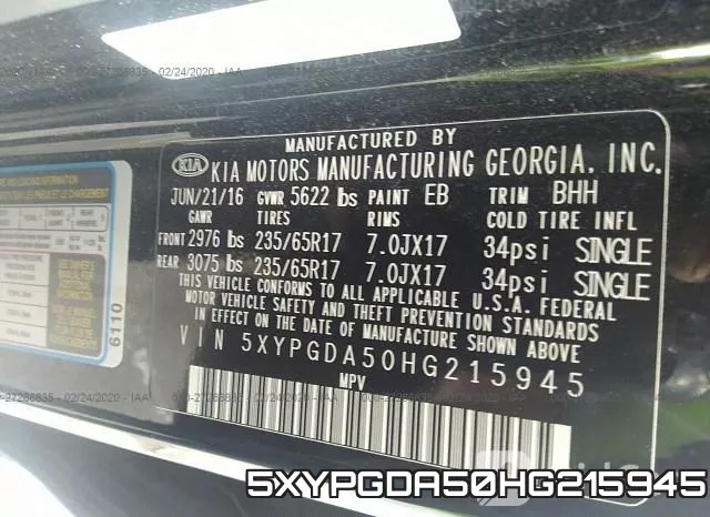 5XYPGDA50HG215945 фото 9