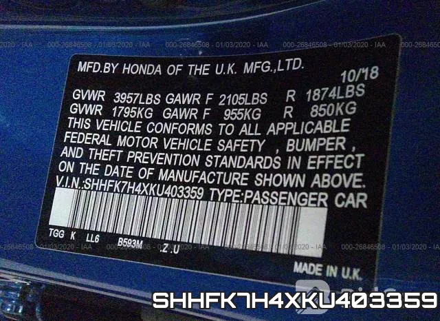 SHHFK7H4XKU403359 фото 10
