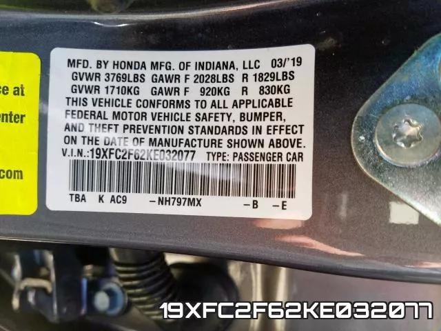 19XFC2F62KE032077 фото 2