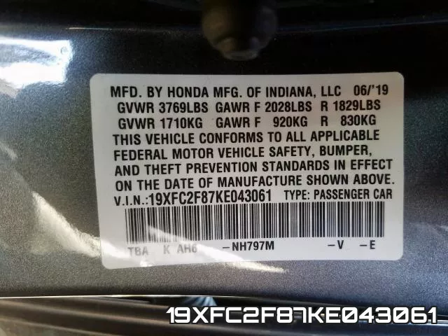 19XFC2F87KE043061 фото 2