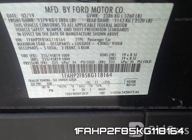 1FAHP2F85KG118164 фото 6