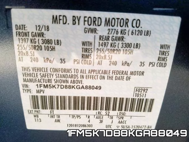 1FM5K7D88KGA88049 фото 2