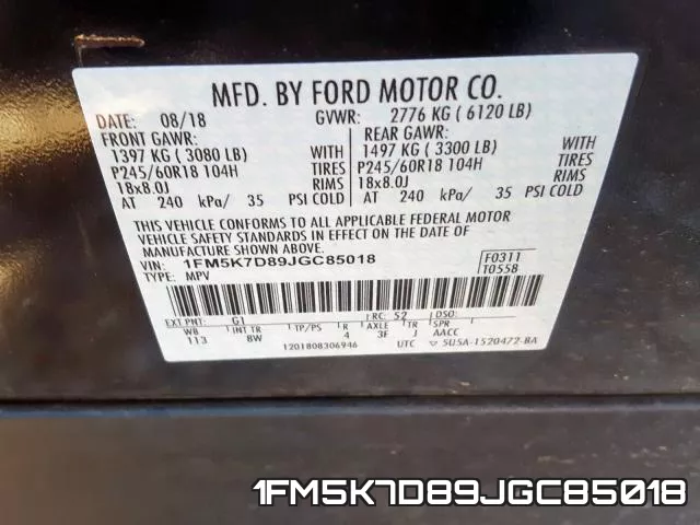 1FM5K7D89JGC85018 фото 2