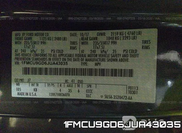 1FMCU9GD6JUA43035 фото 7