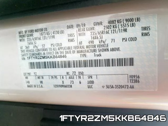 1FTYR2ZM5KKB64846 фото 2