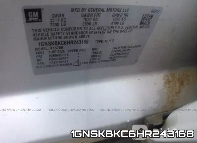 1GNSKBKC6HR243168 фото 4
