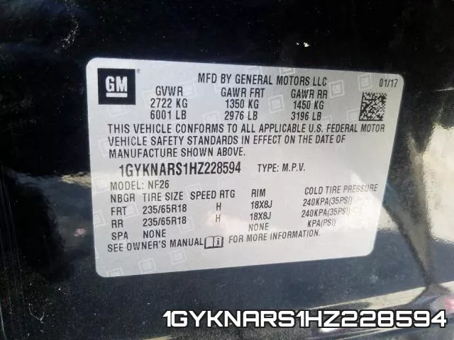 1GYKNARS1HZ228594 фото 2