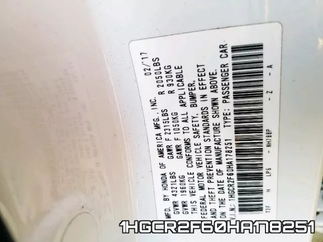 1HGCR2F60HA178251 фото 2
