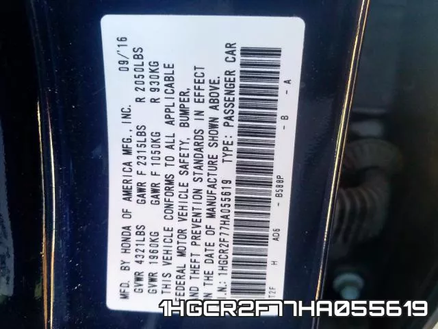 1HGCR2F77HA055619 фото 2