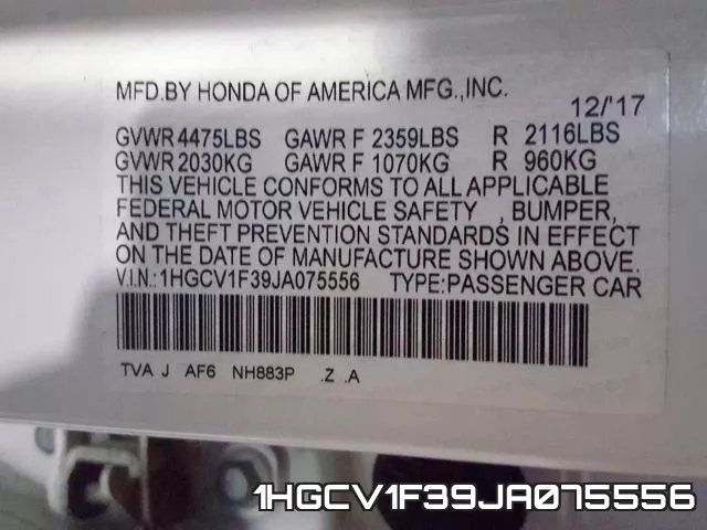 1HGCV1F39JA075556 фото 2