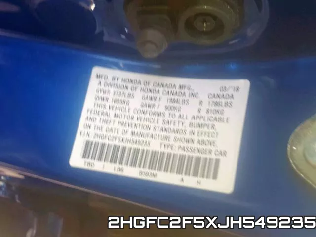 2HGFC2F5XJH549235 фото 2