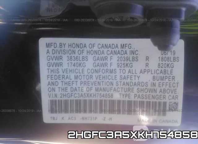 2HGFC3A5XKH754858 фото 8