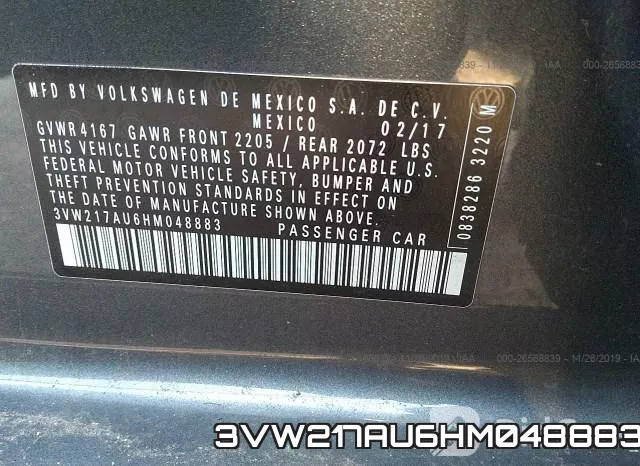 3VW217AU6HM048883 фото 9