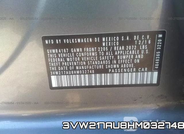 3VW217AU8HM032748 фото 8