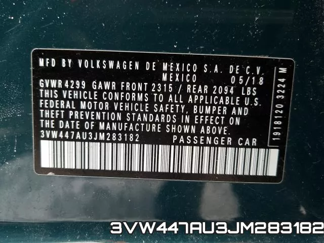 3VW447AU3JM283182 фото 2