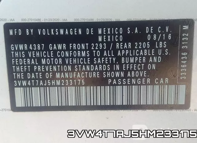 3VW4T7AJ5HM233175 фото 9