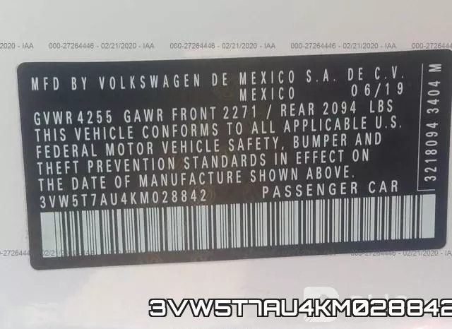 3VW5T7AU4KM028842 фото 4