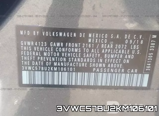 3VWC57BU2KM106101 фото 4