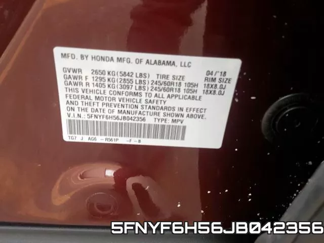 5FNYF6H56JB042356 фото 2